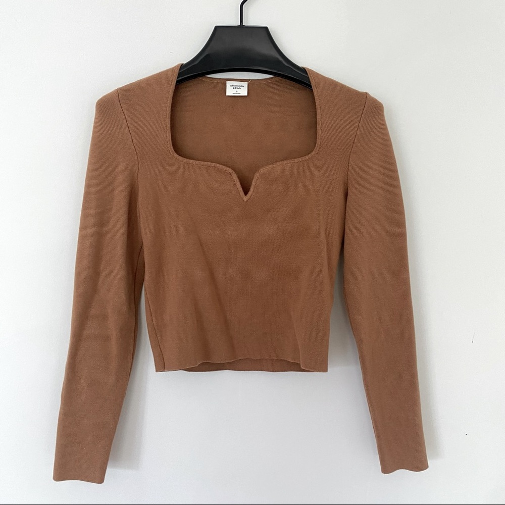 Abercrombie Camel Long Sleeve Sweetheart Top